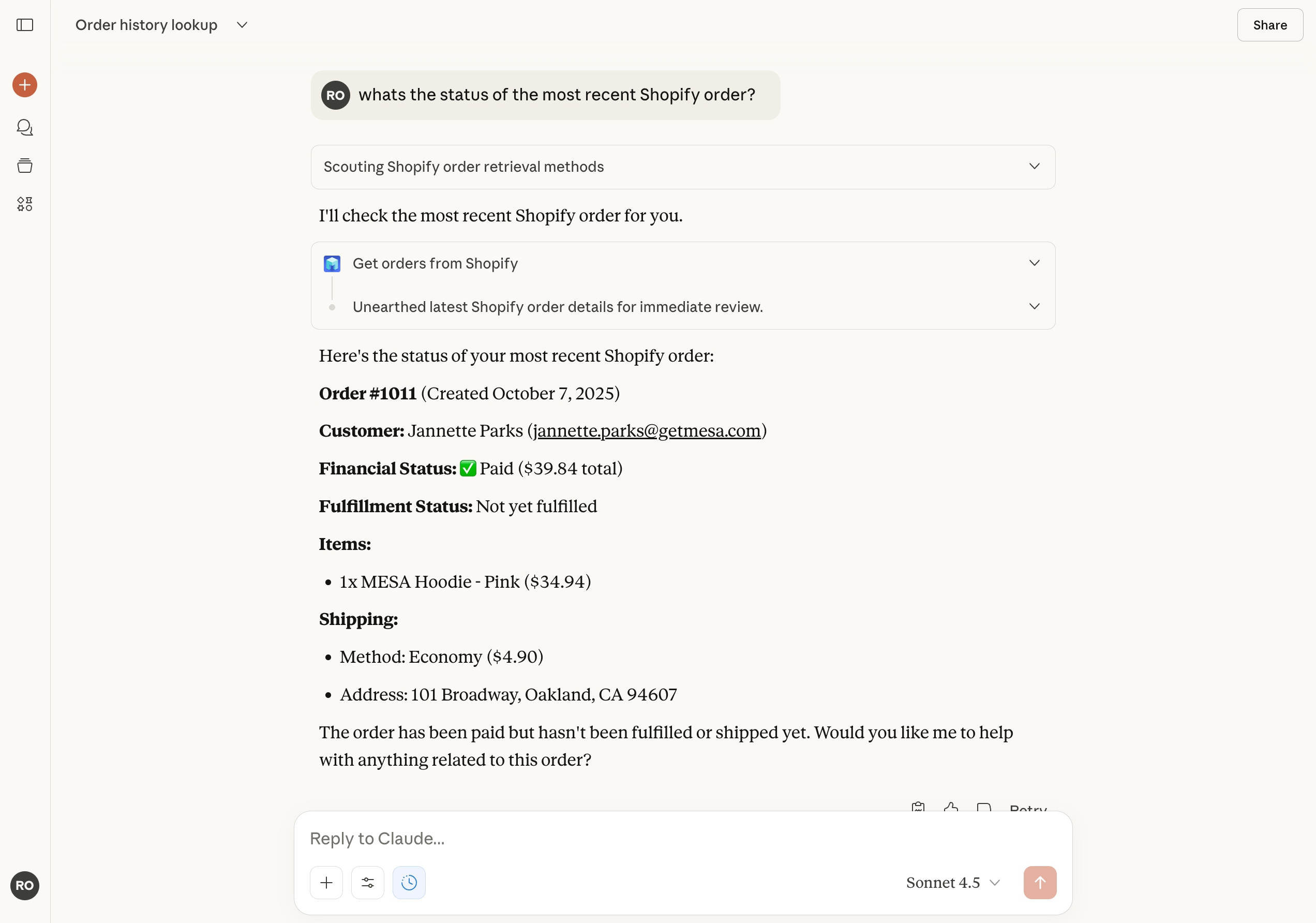 mcp example: shopify order history