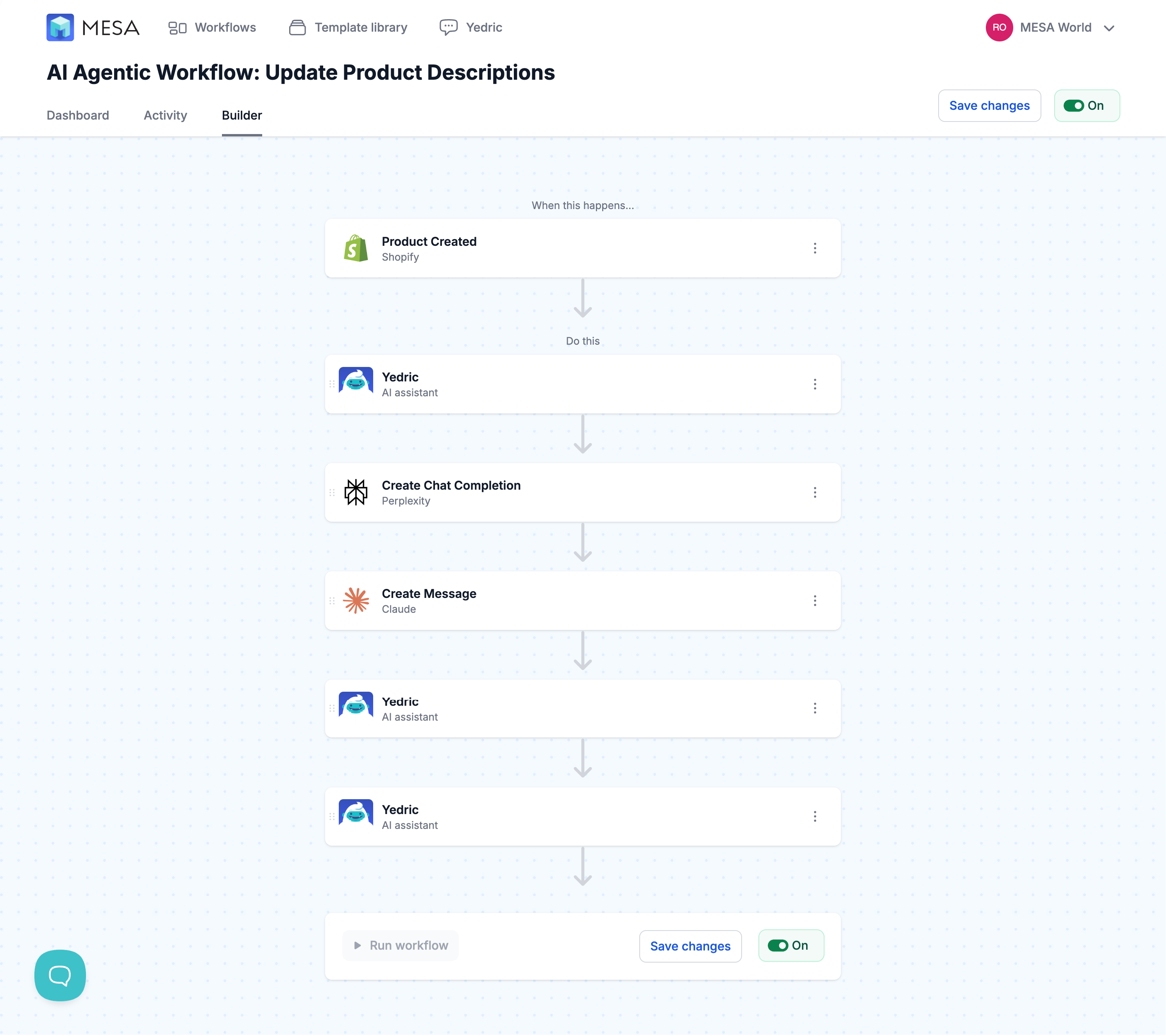 ai agentic workflow example: update product descriptions