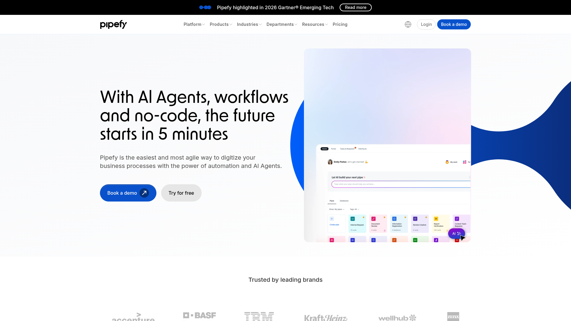 Screenshot of Pipefy homepage