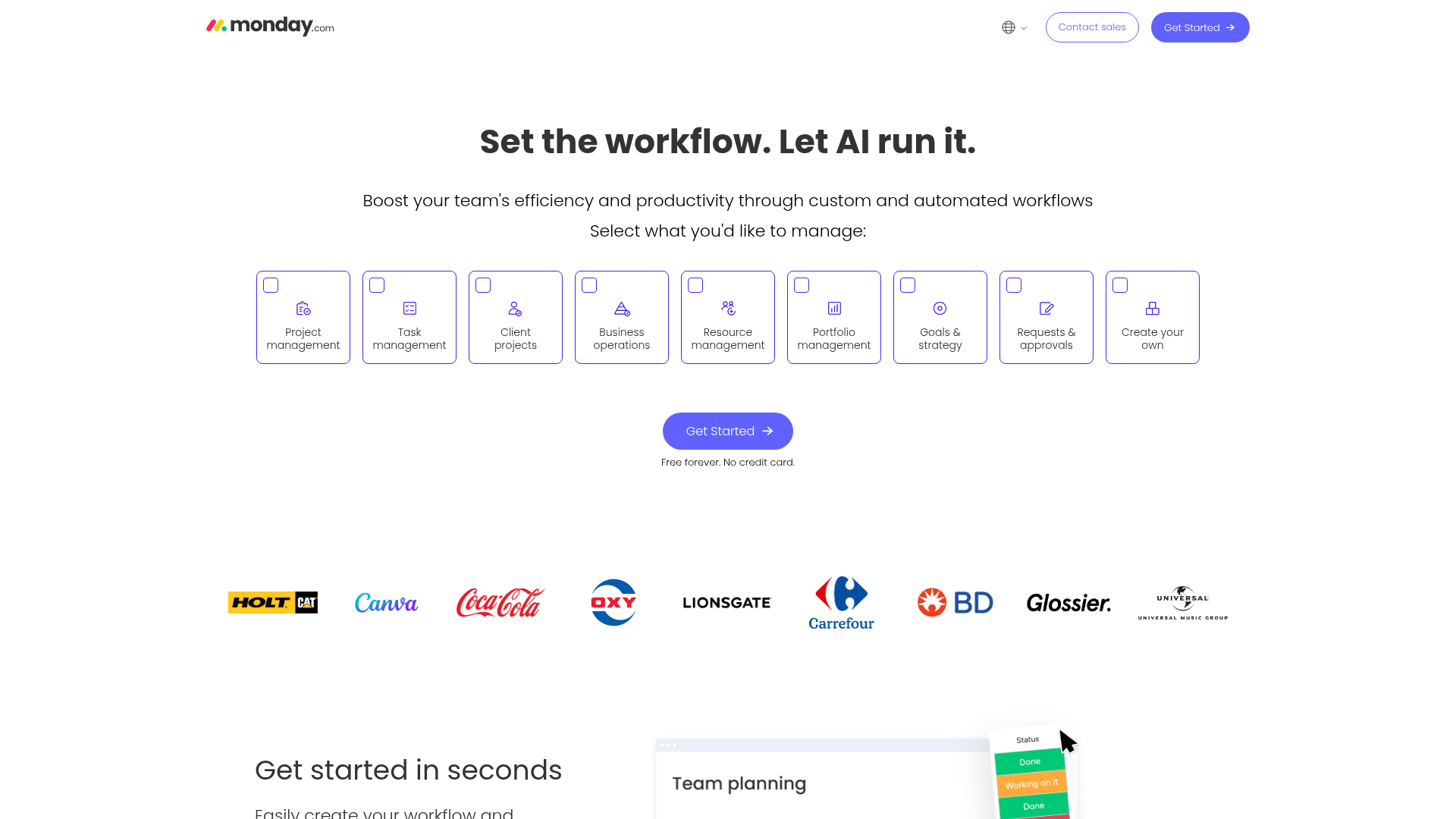 Screenshot of monday.com workflow software homepage