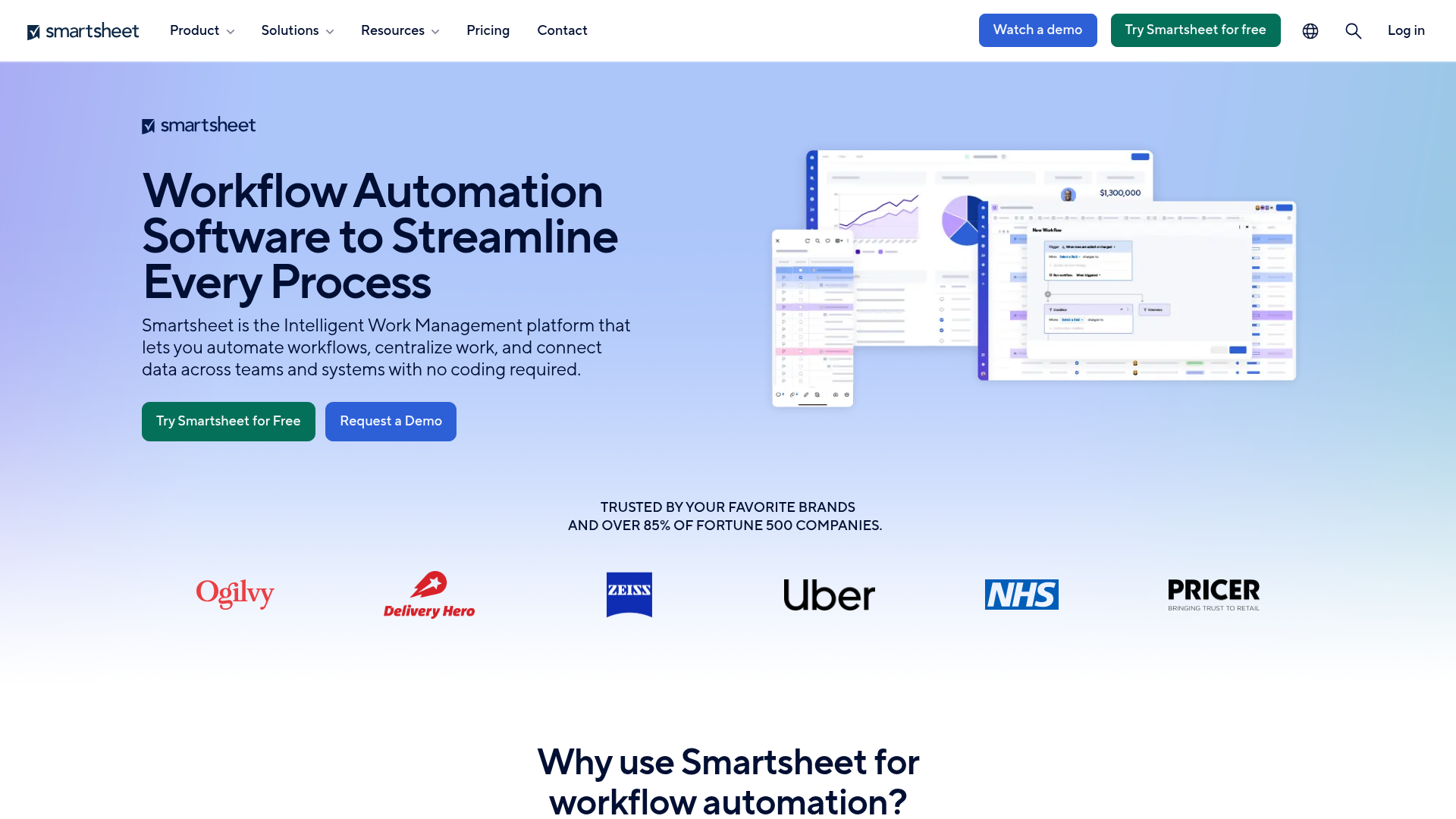 Screenshot of Smartsheet workflow automation homepage