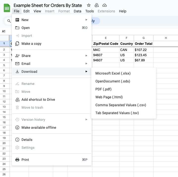 Download Shopify order by state and date into CSV, Microsoft Excel or PDF.