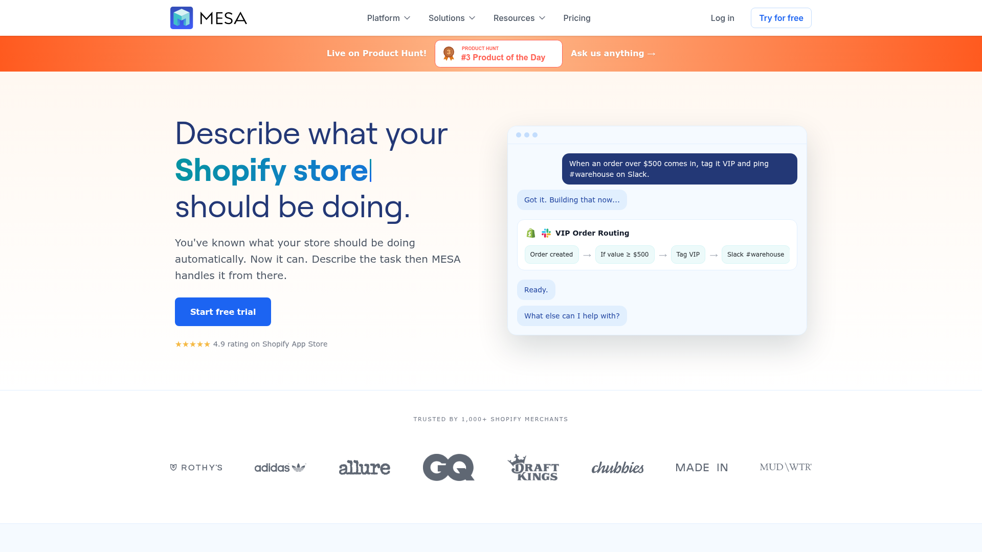 Screenshot of MESA website