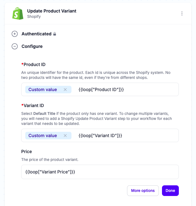 Update product variant based on the CSV file data 