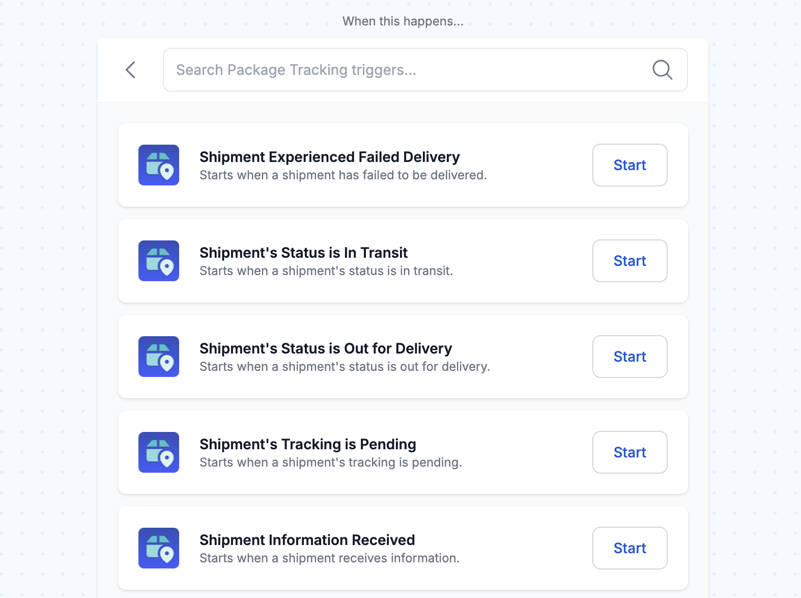 Package Tracking triggers list