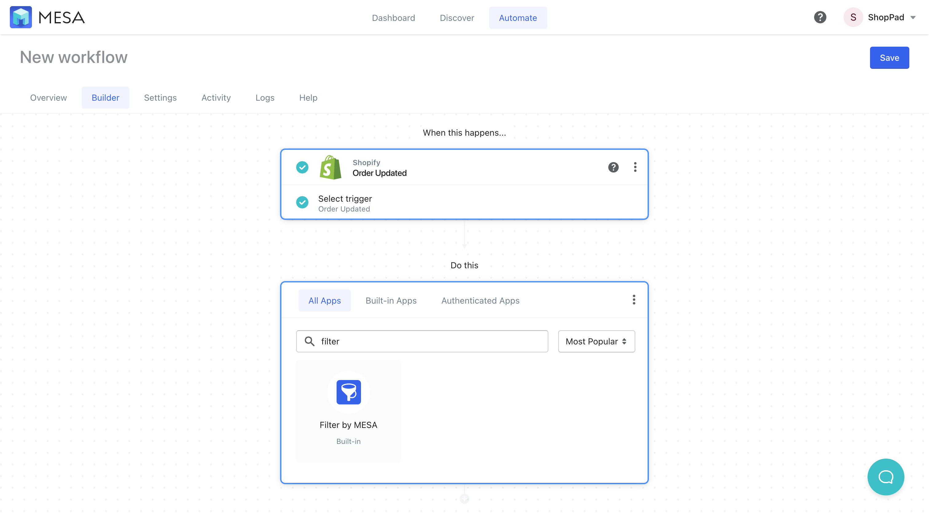 filter by mesa workflow app