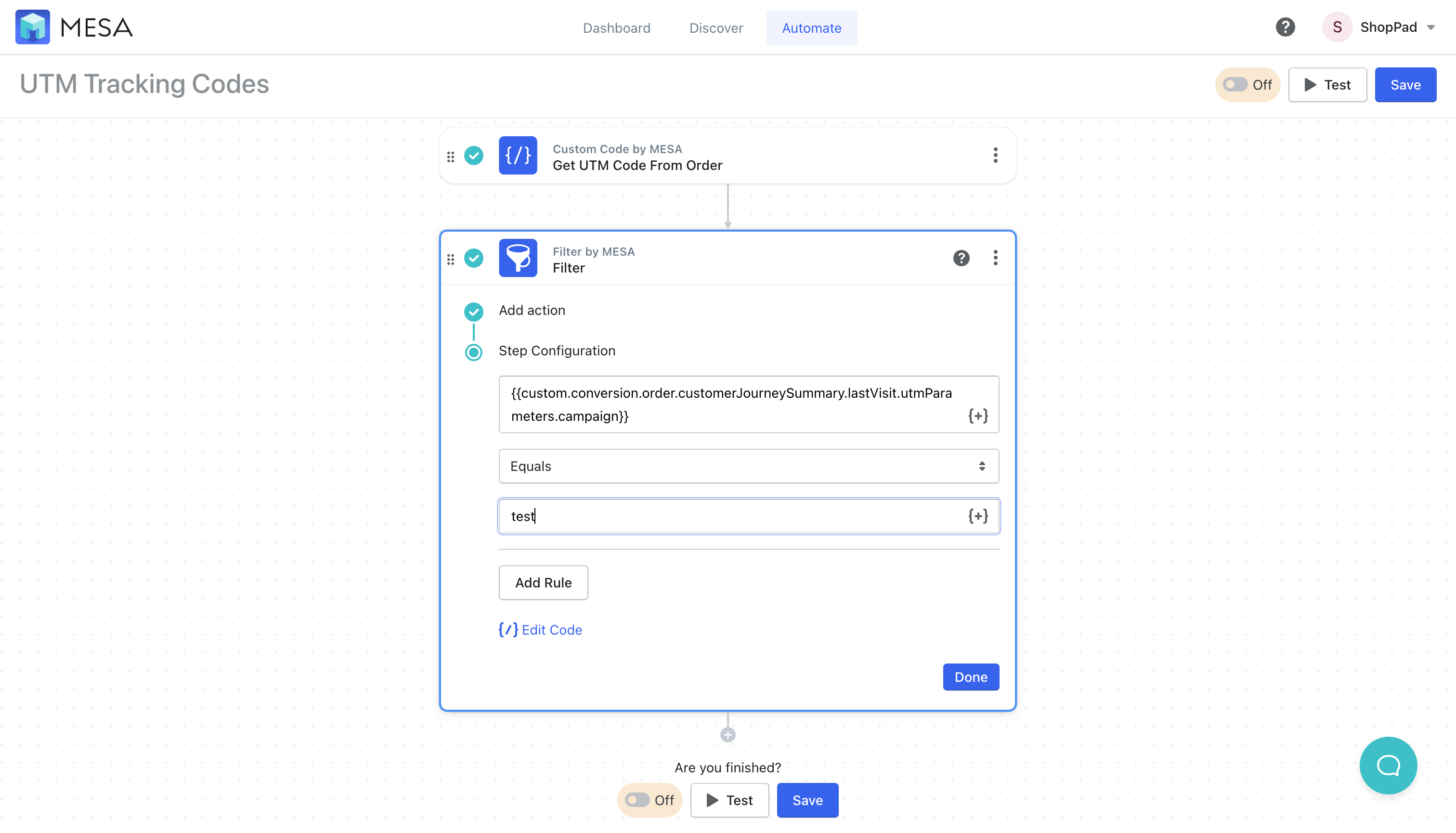 filter conditions shopify utm codes