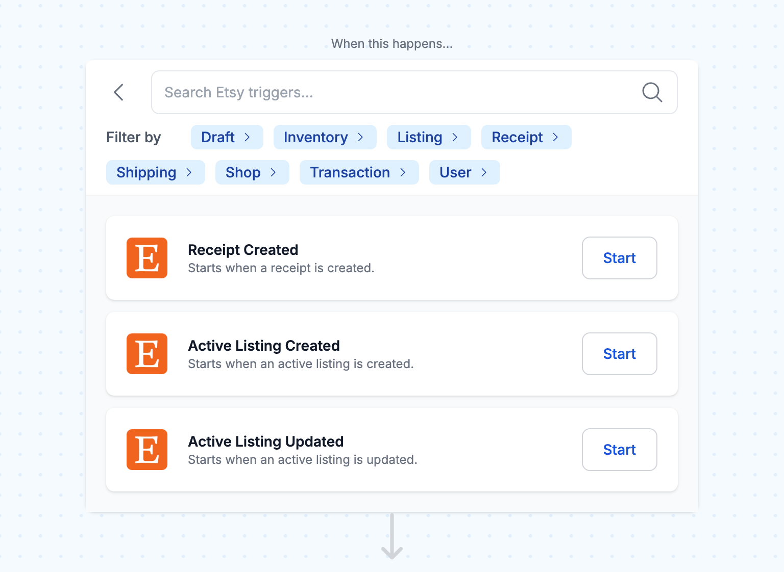 Choose an Etsy workflow trigger