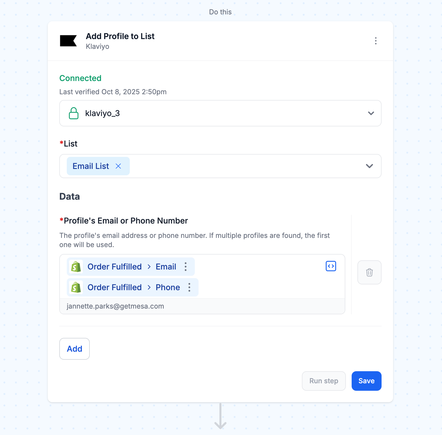 Add customer profile to Klaviyo list