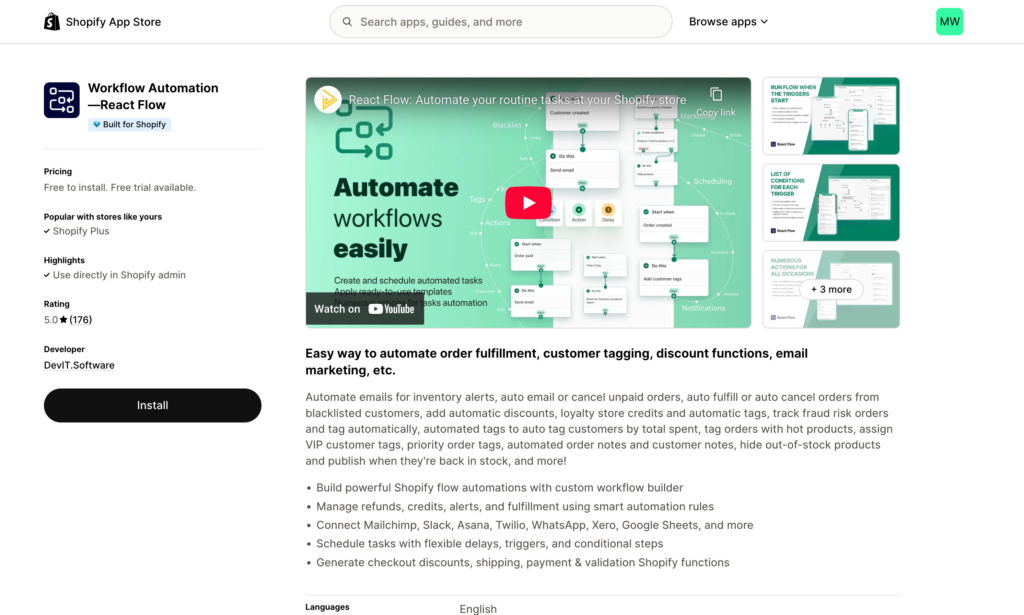 React Flow: Shopify App Store listing