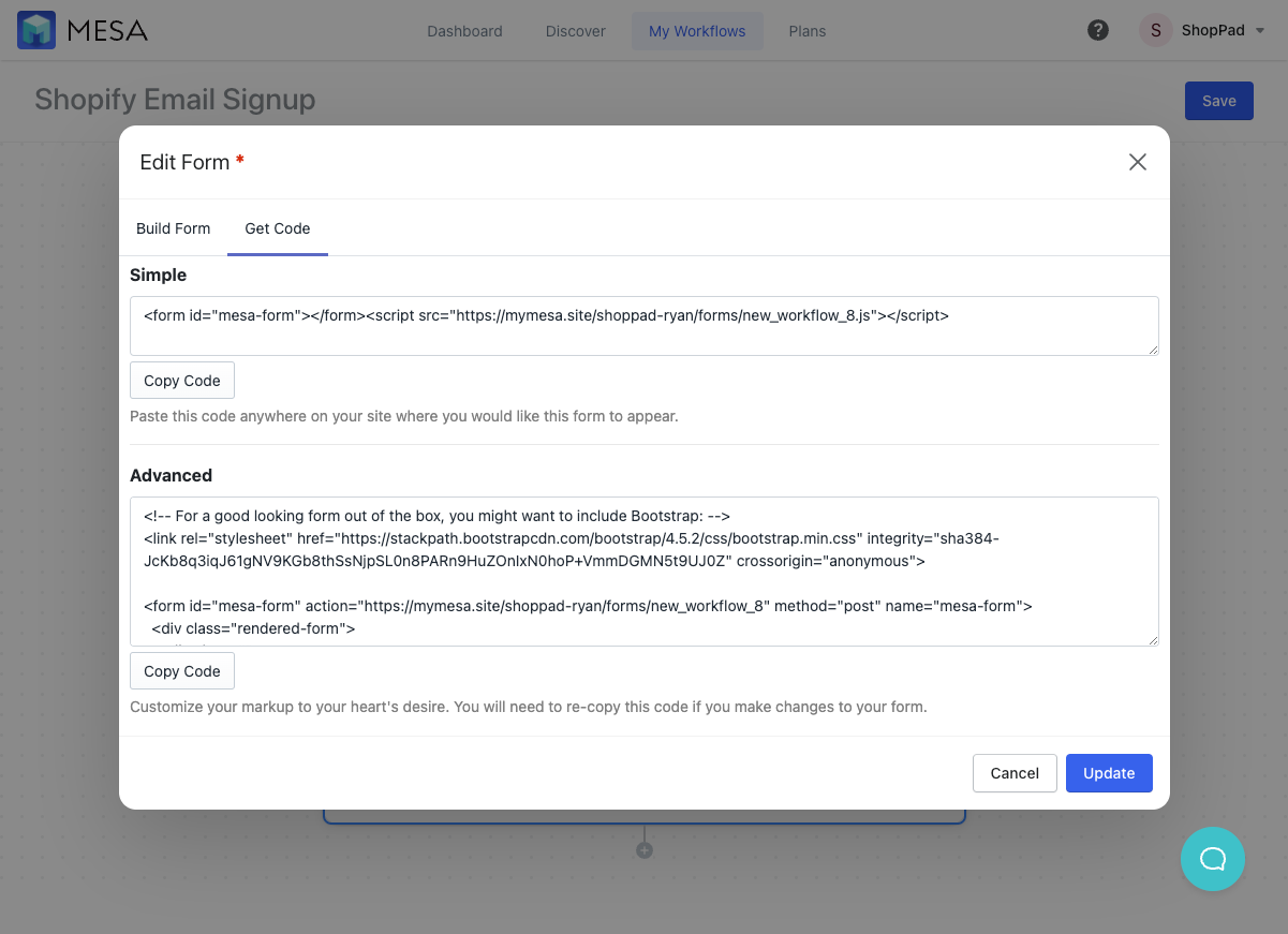 shopify email signup embed code