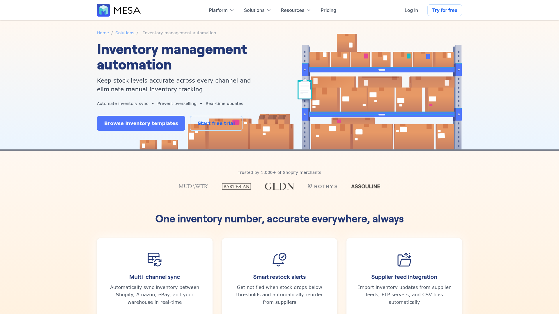 Screenshot of MESA inventory management automation solution