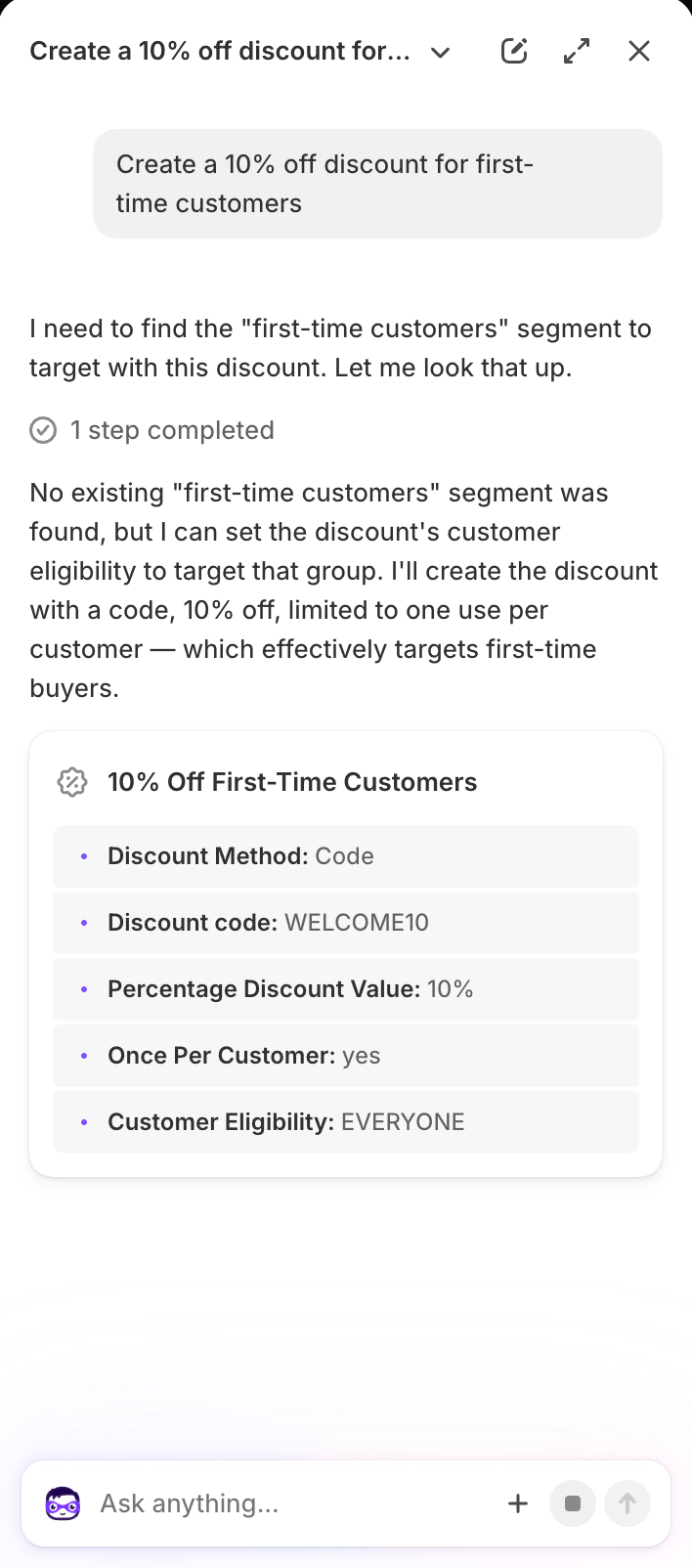 Shopify Sidekick example of step-by-step assistance. 