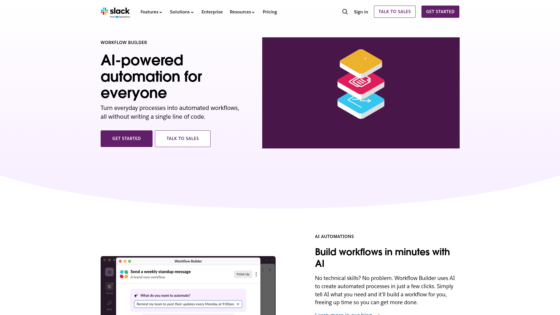 Screenshot of Slack Workflow Builder website