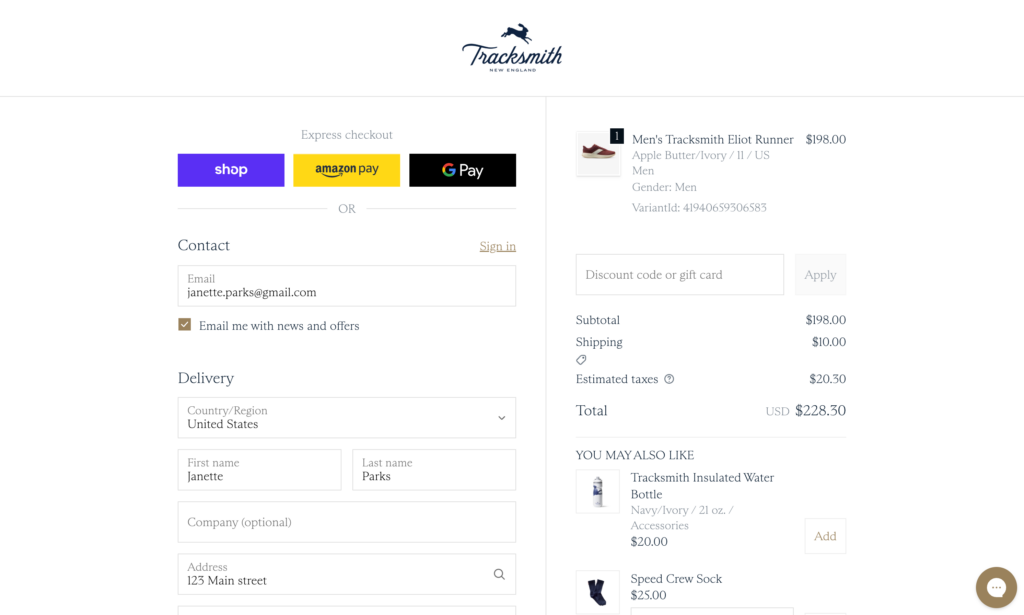 tracksmith checkout payment options