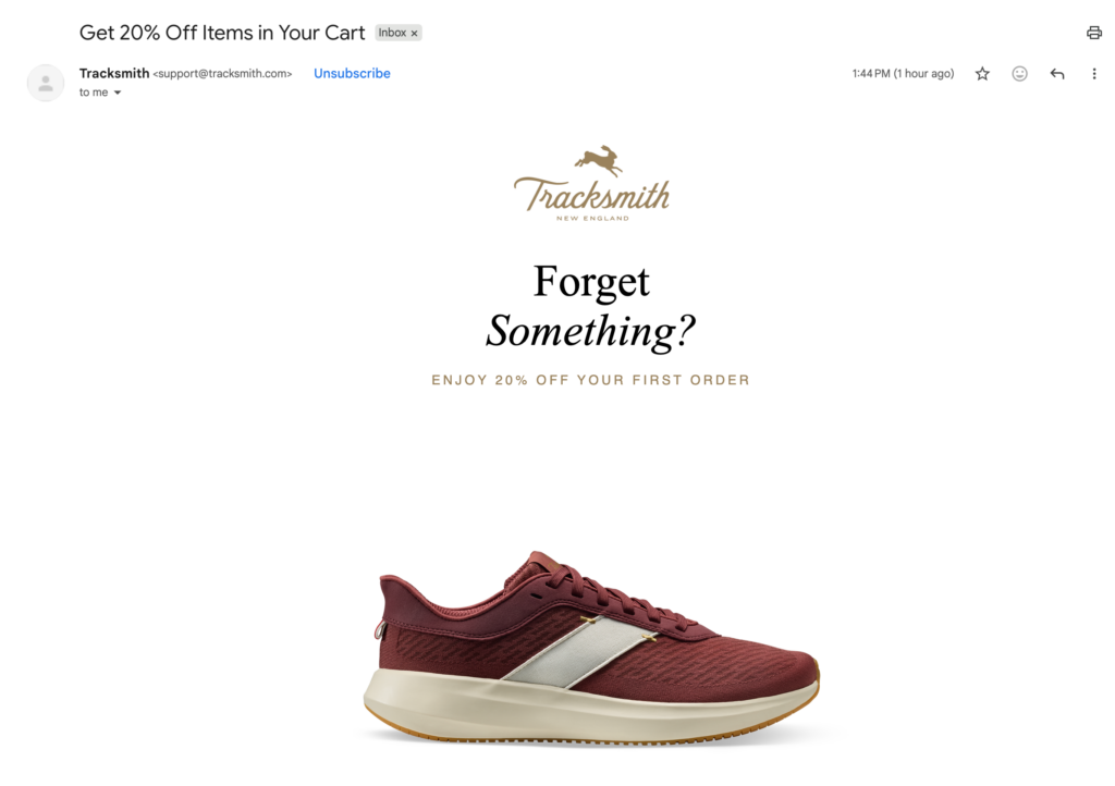 tracksmith cart abandonment email