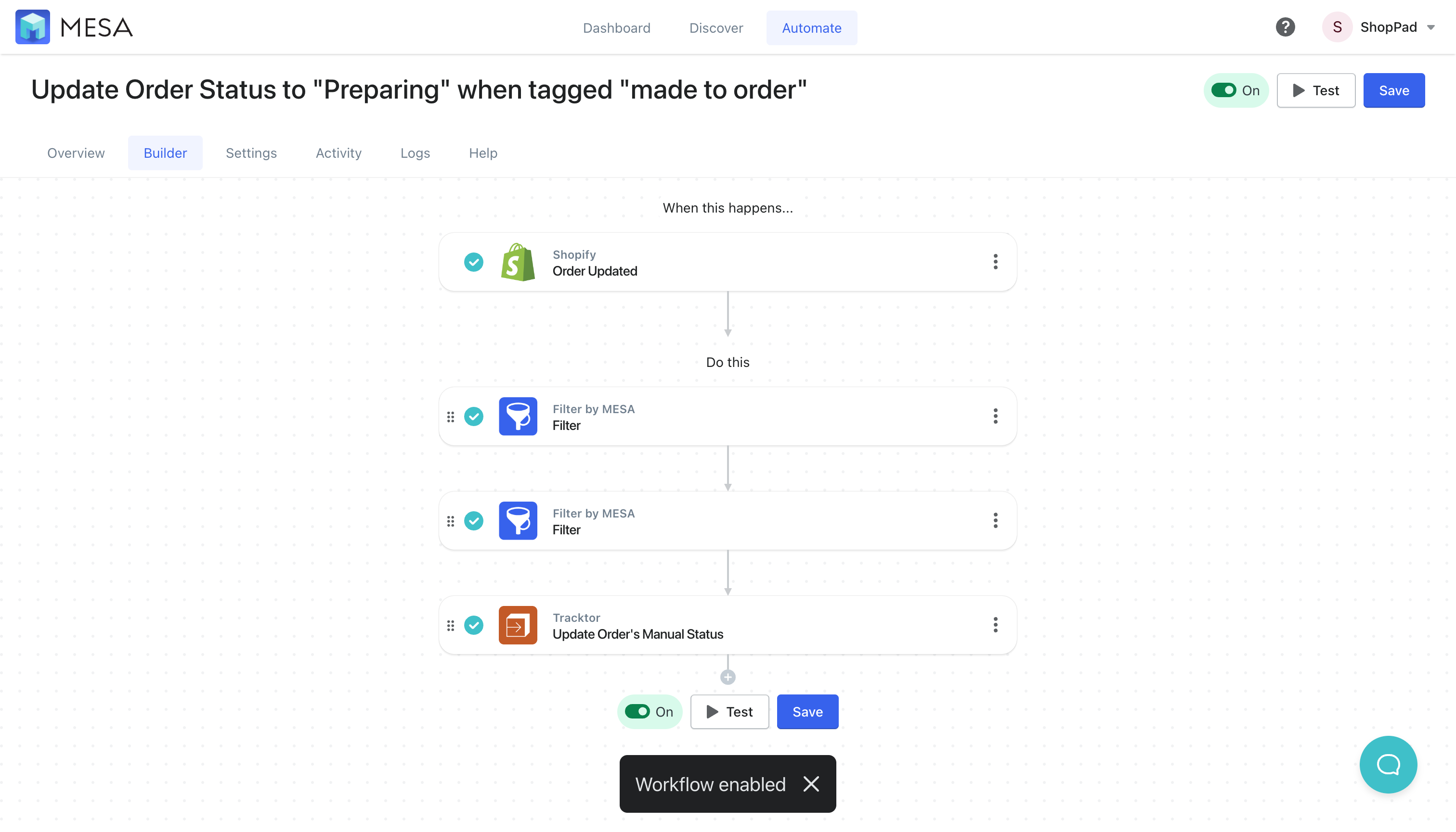 update order status when tagged