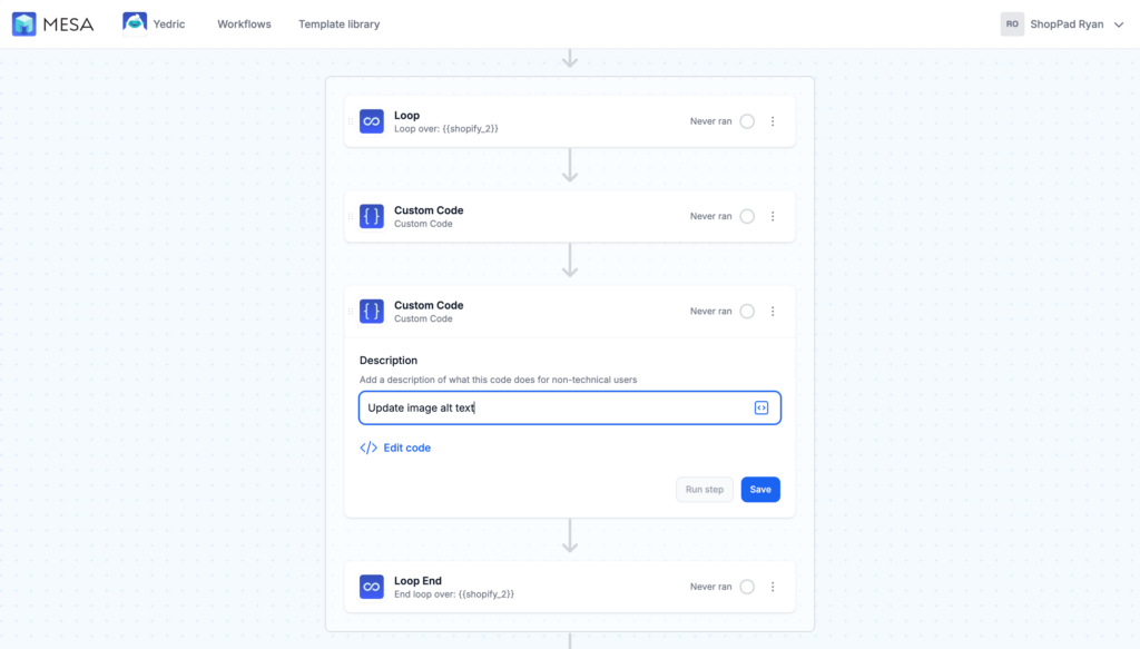 Code step: Update Product Image alt text