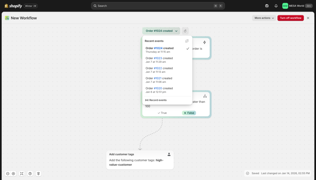 Flow preview interface showing test results