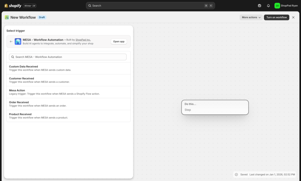 Flow builder showing MESA as trigger option