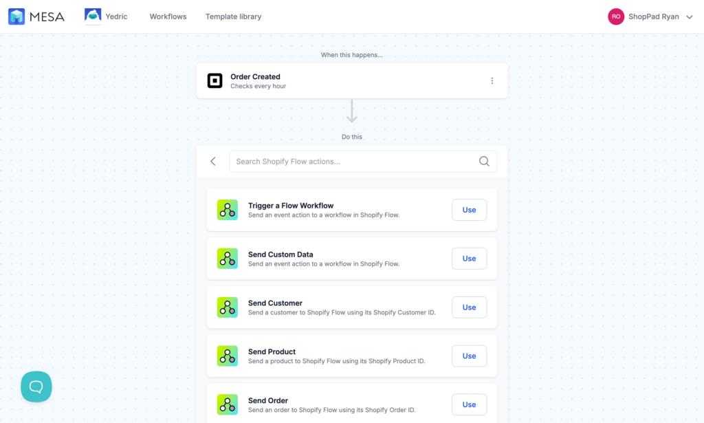 MESA workflow builder with various trigger options