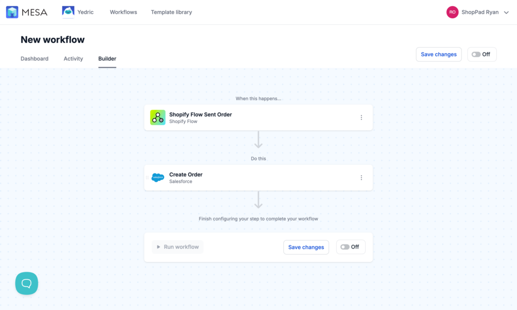 MESA action library showing various app connectors