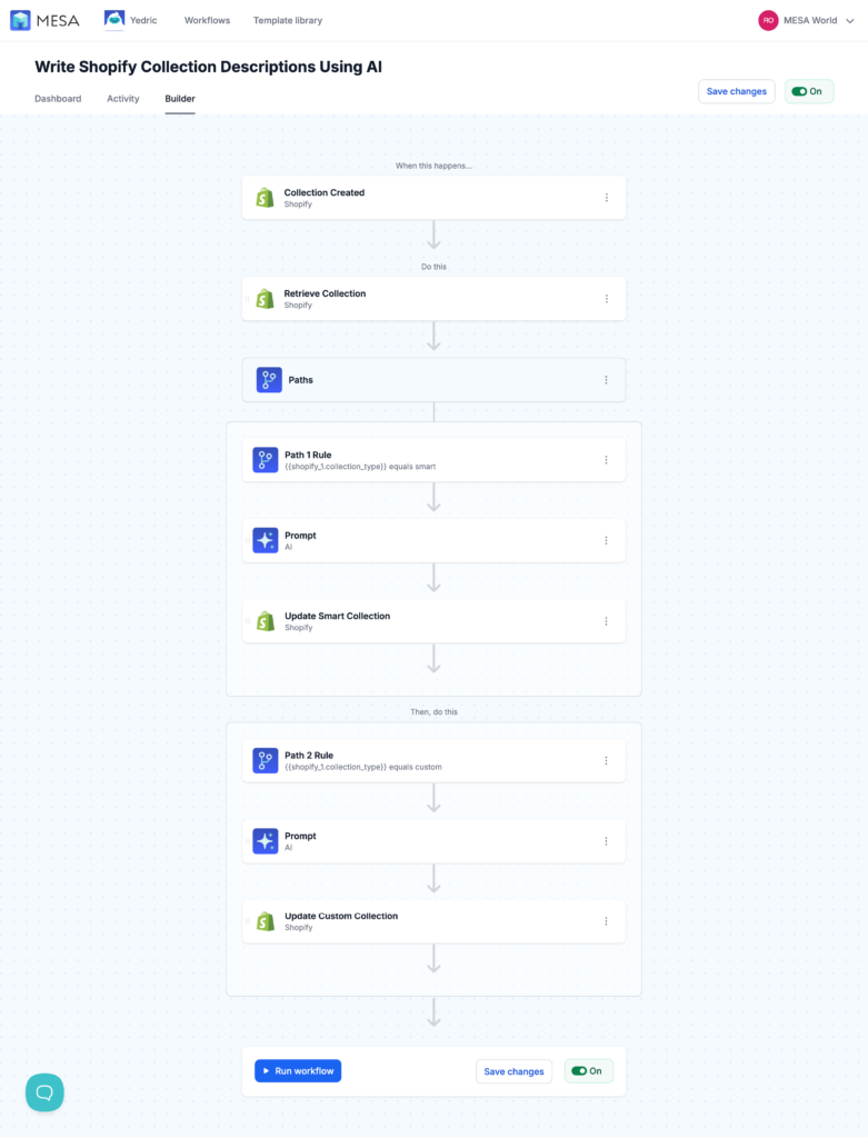 MESA AI automation generating collection descriptions with ChatGPT