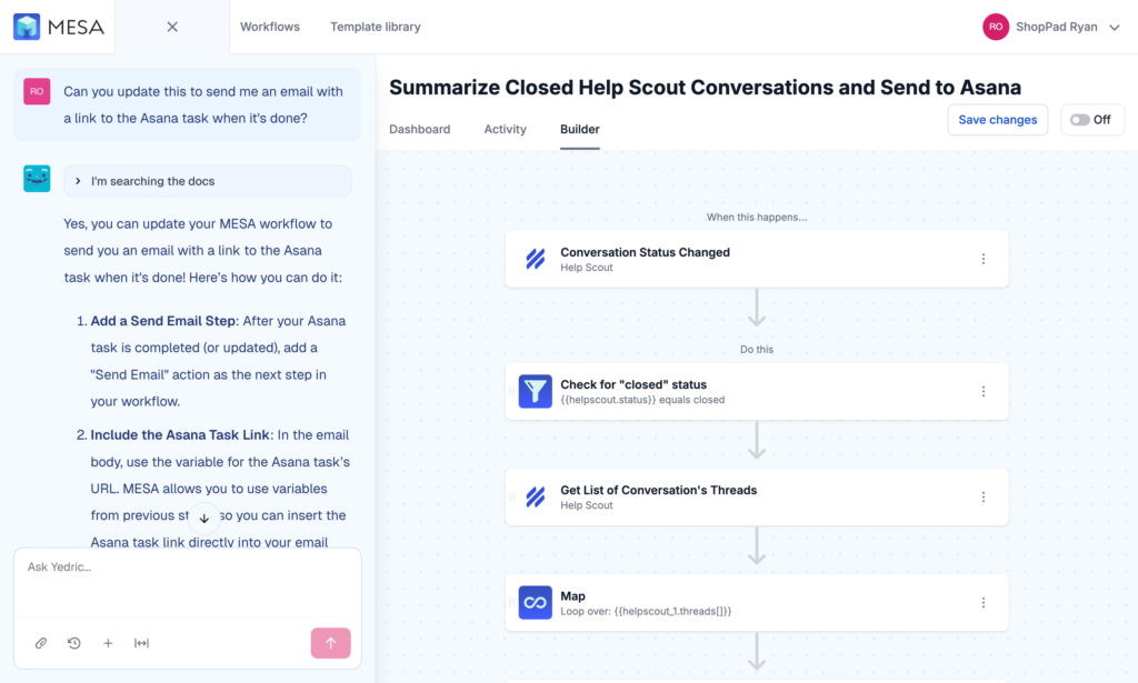 MESA AI-first automation platform workflow builder