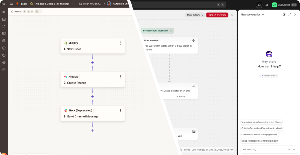 Shopify Flow with AI Sidekick vs Zapier with Unified Copilot 2026 comparison