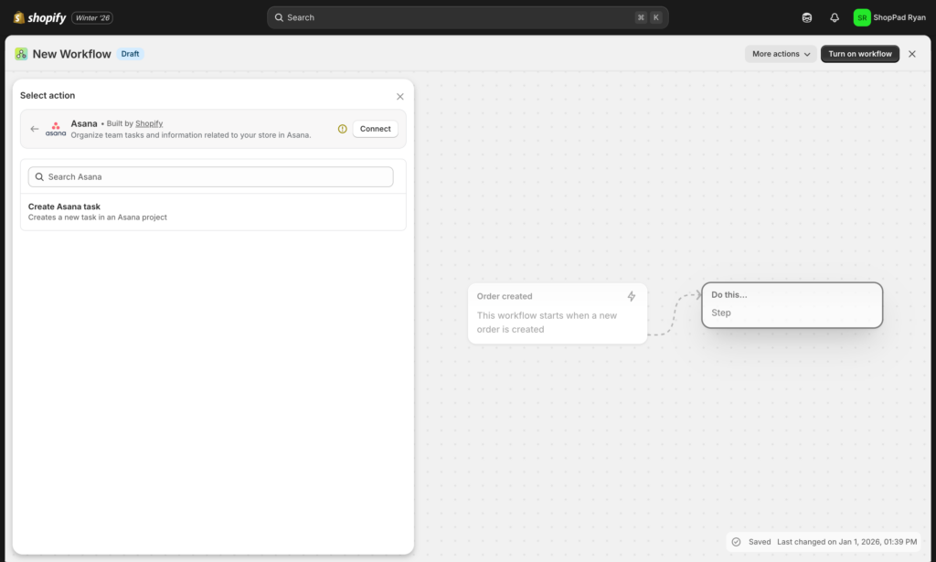 shopify flow's limited asana actions
