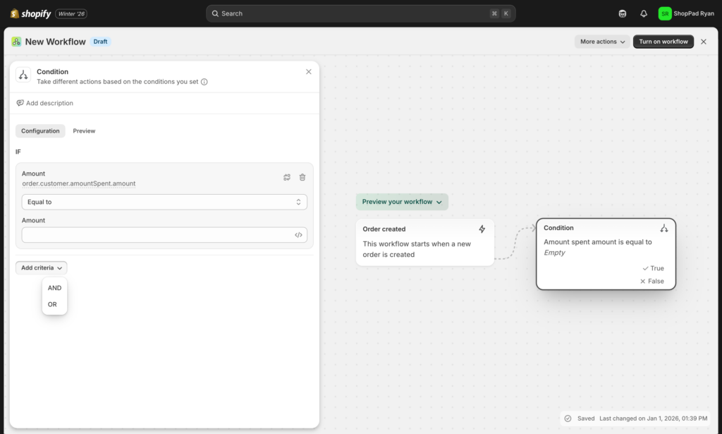 shopify flow conditional logic limitations