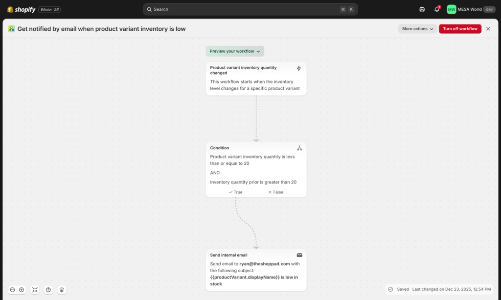 Shopify Flow trigger-condition-action diagram example