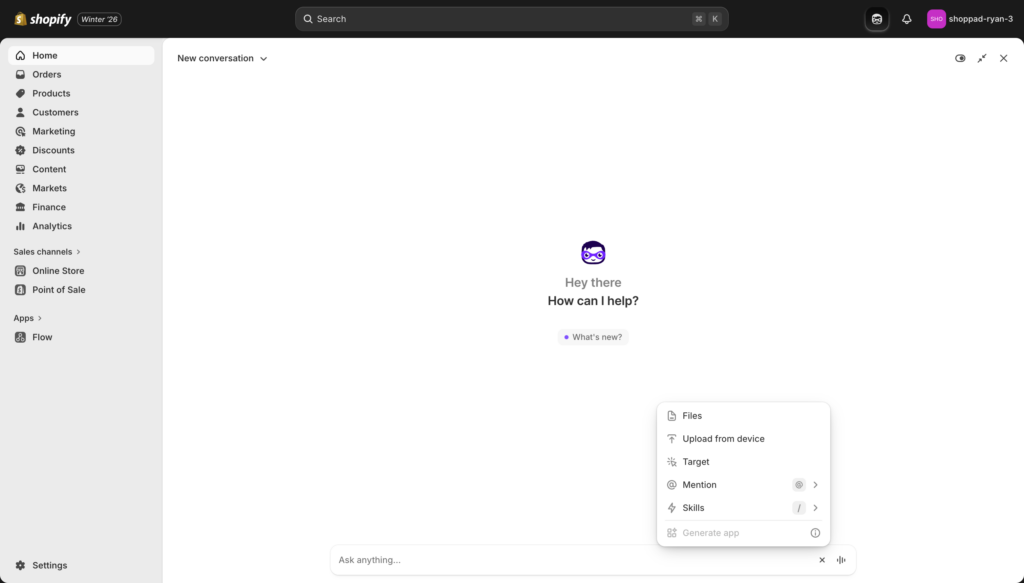 Plus menu expanded showing all available options