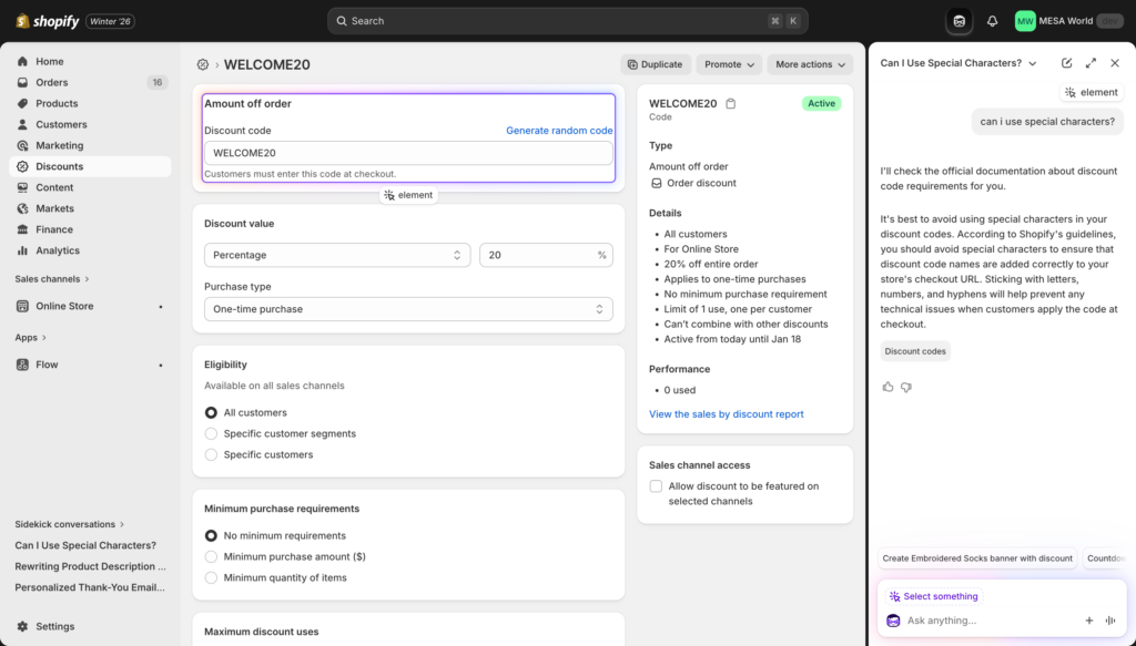 Context-aware help example showing Sidekick responding to a Targeted element