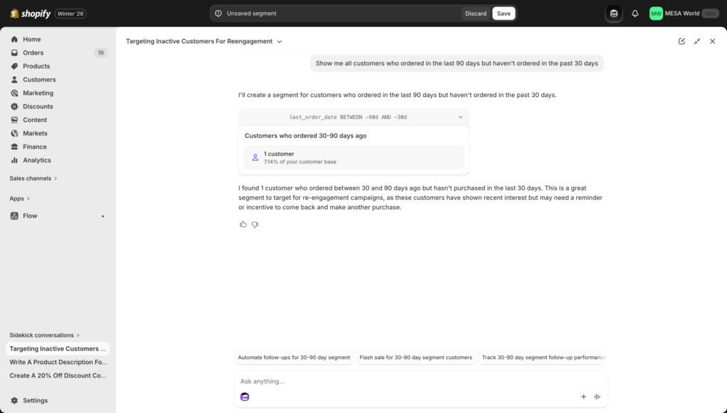 Sidekick displaying customer data in a table format