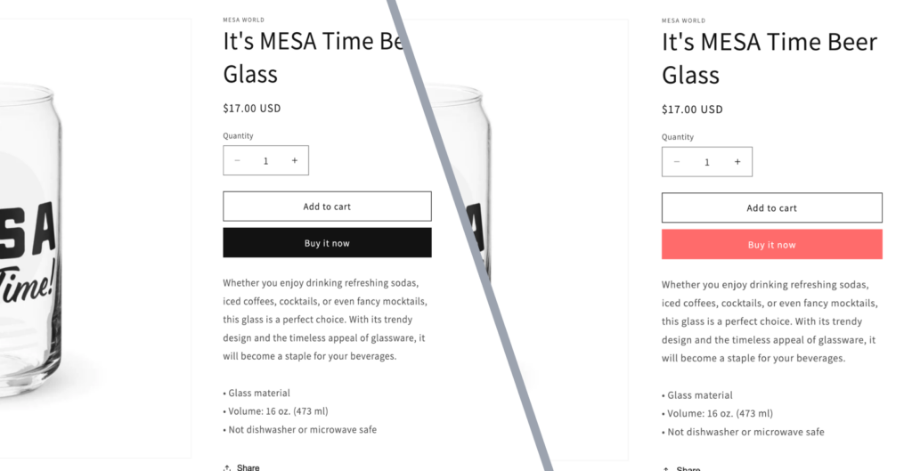 Before/after comparison of button color