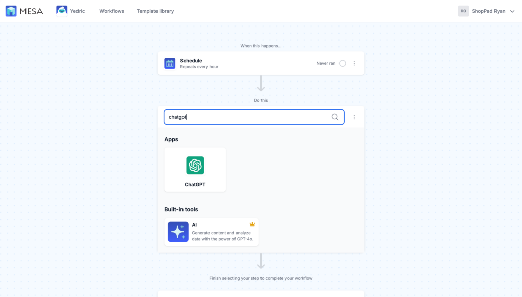 MESA add step interface with ChatGPT search