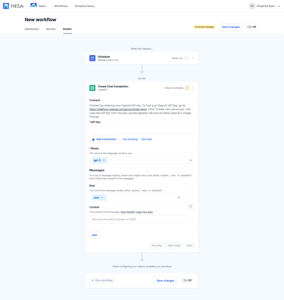 Credential configuration modal with test success message