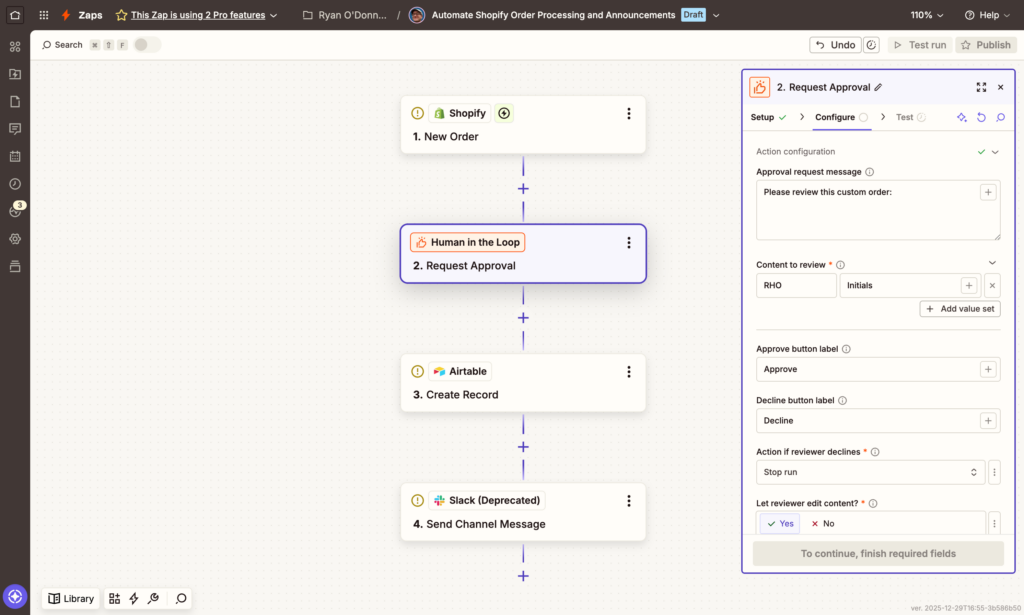 Zapier human-in-the-loop approval workflow pausing for manager review
