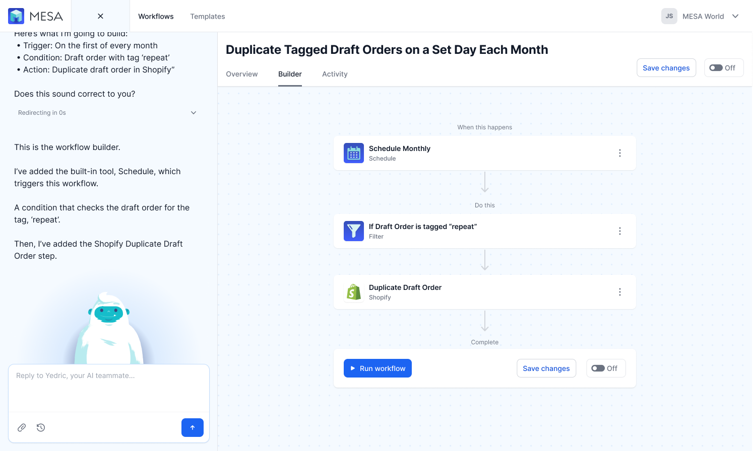 Conversational workflow builder